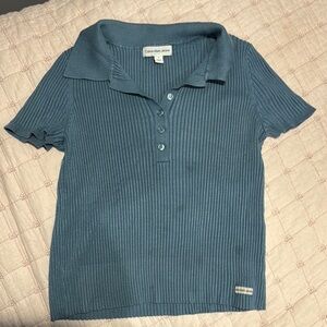 Calvin Klein Jeans Blue Ribbed Polo Shirt